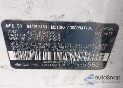 2016 Mitsubishi Lancer Gt из США, поврежденный, VIN JA32U8FWXGU003190